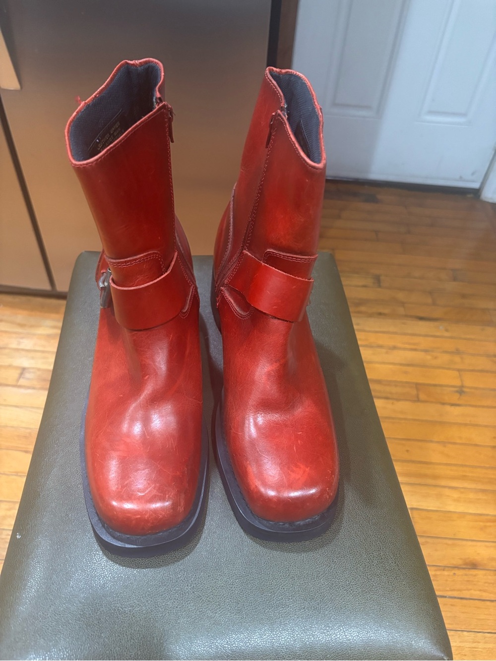 RARE Durango Short Antiqued Red Leather Moto Harness Boots Women's 11 EUC